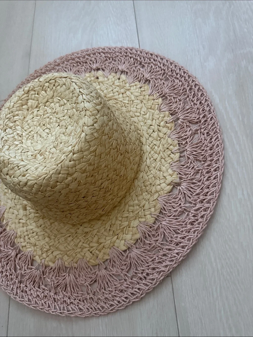 San Diego Hat Company Natural Straw Sun Hat with Pink Crochet Brim